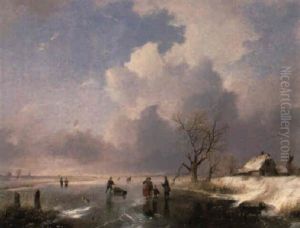 Figures In A Frozen River Landscape