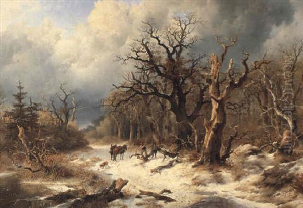 Snowy Landscape With Figures Gathering Wood - view 1