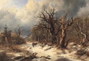 Snowy Landscape With Figures Gathering Wood