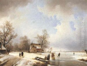 Winter Scene by Remigius Adriannus van Haanen