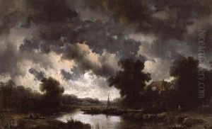 Flusslandschaft Mit Gewitterwolken by Remigius Adriannus van Haanen