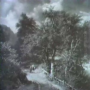 Romantische Waldlandschaft Bei Aufziehendem Wetter by Remigius Adriannus van Haanen