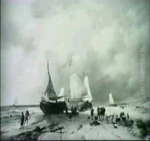 Fishing Boats At Shore by Remigius Adriannus van Haanen