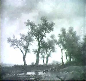 Weite Wiesenlandschaft Mit Baumgruppen Und Einem Kleinen Weiher by Remigius Adriannus van Haanen