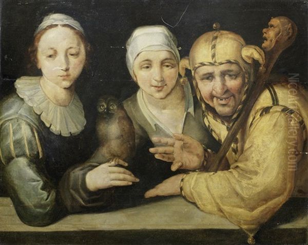 A Fool With Two Women, One Holding An Owl - view 1
