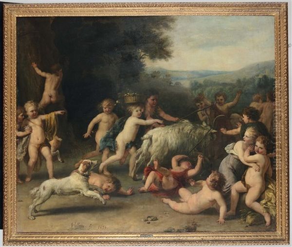 Scena Campestre Con Putti E Cane Da Caccia - view 1