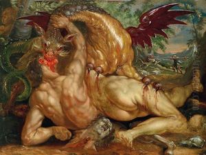 Der Drache Totet Die Gefahrten Des Kadmos by Cornelis Cornelisz Van Haarlem