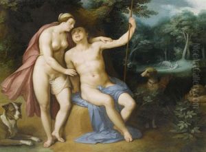 Venus Und Adonis In Einer Bewaldeten Landschaft by Cornelis Cornelisz Van Haarlem