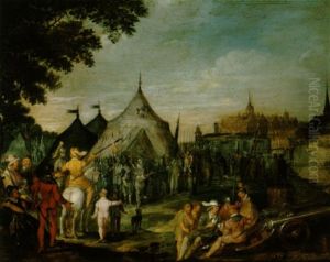 Soldaten In Einem Feldlager Vor Einer Belagerten Stadt by Cornelis Cornelisz Van Haarlem