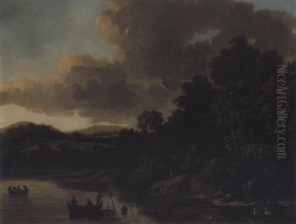 River Landscape With Figures And Boats - view 1