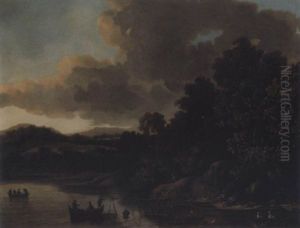 River Landscape With Figures And Boats by Cornelis Cornelisz Van Haarlem