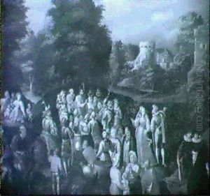 Die Predigt Johannes Des Taufers In Einer Waldlandschaft Mit Einem Schloss