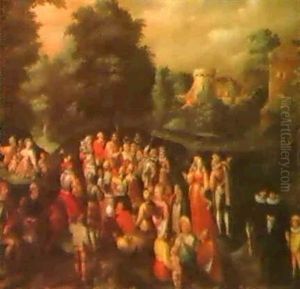Die Predigt Johannes' Des Taufers In Einer Waldland- Schaft Mit Einem Schloss by Cornelis Cornelisz Van Haarlem