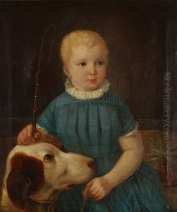 Portrait Of A Child Holding A Whip And With A Dog By His Side
