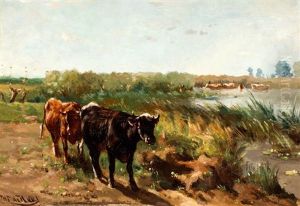 Zomerse Weide Met Koeien Aan De Waterkant by Johannes-Hubertus-Leonardus de Haas