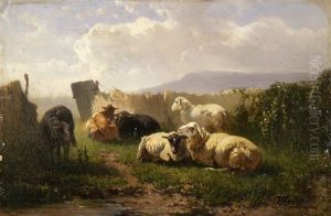 Kuhe Auf Der Weide Vor Einem Seeufer (+ Schafe Vor Dem Gatter; Pair)