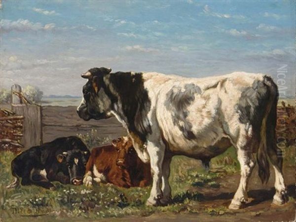 A Bull And Calves In A Summer Landscape - view 1