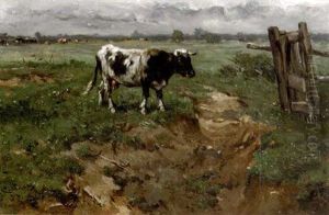 A Cow In An Extensive Polder Landscape by Johannes-Hubertus-Leonardus de Haas