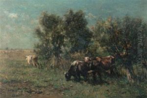 Sommerlandschaft Mit Kuhen Am Waldrand by Johannes-Hubertus-Leonardus de Haas