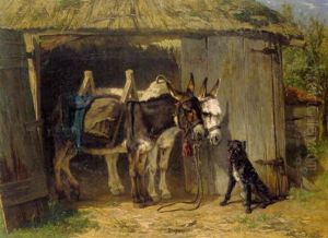 Zwei Esel Vor Einer Scheune by Johannes-Hubertus-Leonardus de Haas