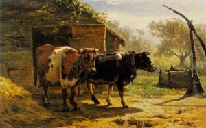 Cows By A Well by Johannes-Hubertus-Leonardus de Haas