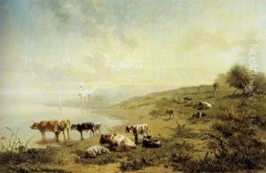 Koeien Aan De Drinkplaats by Johannes-Hubertus-Leonardus de Haas