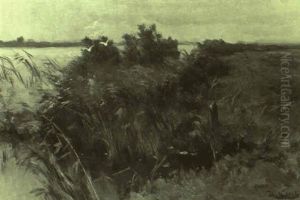Seeufer Mit Auffliegenden Enten Seeufer Mit Auffliegenden Enten