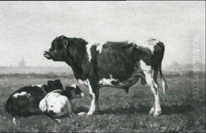 Bull With Two Calves In A Landscape