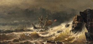Ship In Peril In A Stormy Sea by Mauritz F. H. de Haas
