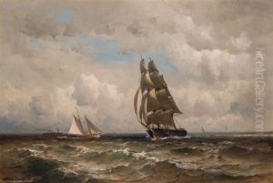 Brigantine, Schooner And Steamship At Sea by Mauritz F. H. de Haas