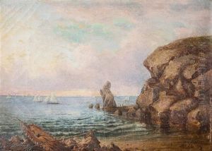 Rocky Cove With Ships by Mauritz F. H. de Haas