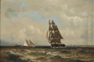 Brigantine, Schooner, And Steamship At Sea by Mauritz F. H. de Haas