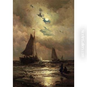 Sailboats By Moonlight by Mauritz F. H. de Haas