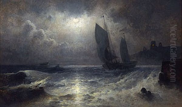 Sailboat Off A Moonlit Coast - view 1
