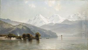 A View Of The Thunersee With The Eiger Mountains, Monch And Jungfrau Beyond, Switzerland by Mauritz F. H. de Haas