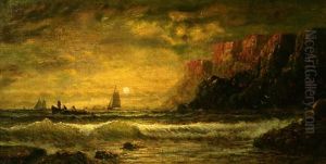 Figures And Boats Along A Rocky Coast At Sunset by Mauritz F. H. de Haas