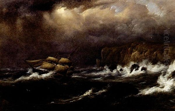 Ships On A Rocky Coast In Stormy Seas - view 1