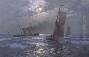 Ships In Moonlight by Mauritz F. H. de Haas