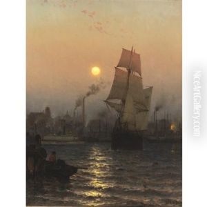 Shipping In Harbor By Moonlight by Mauritz F. H. de Haas