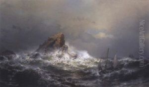 Sailing Boats On Stormy Seas by Mauritz F. H. de Haas