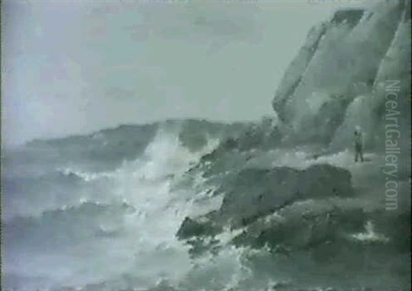 Fisherman On A Rocky Coast/ A Northeast Coastal View - view 1