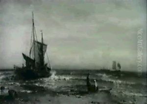 Fisherfolk On The Shore by Mauritz F. H. de Haas