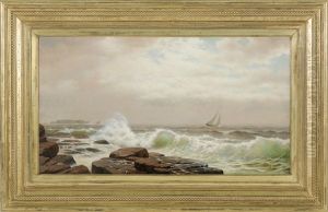 Coastal Scene With Sailboat by William Frederick de Haas