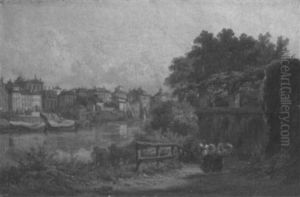 Blick Auf Eine Italienische Stadt Am Flus by Carl Friedrich Moritz Emil von Haase
