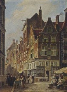 Townsfolk In The Streets Of Amsterdam by Willem de Haas-Hemken