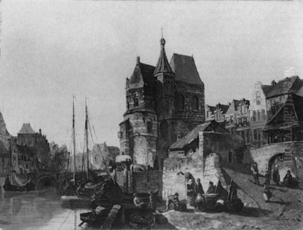 Belebte Hafenszene In Einer Hollandischen Stadt - view 1