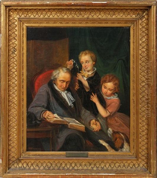 Sleeping Man And 2 Children - view 1