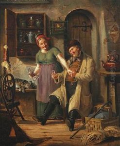 Interior With A Couple Having A Drink by Nicolai Francois Habbe