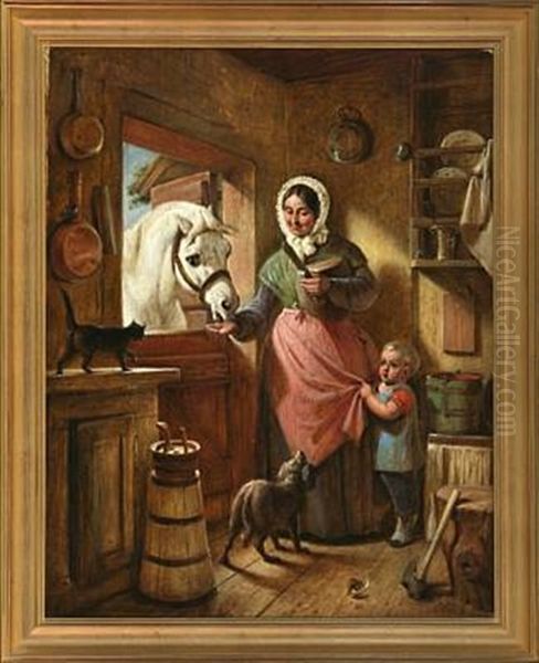 Scullery With Mother And Child Feeding A Horse - view 1