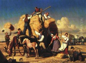 Hostscene Med Maend, Kvinder Og Born, Der Laesser Ho Pa En Hestevogn by Nicolai Francois Habbe